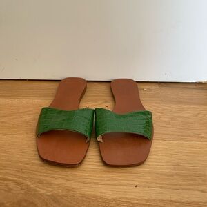Zara Green Croc-Embossed Slide Sandals